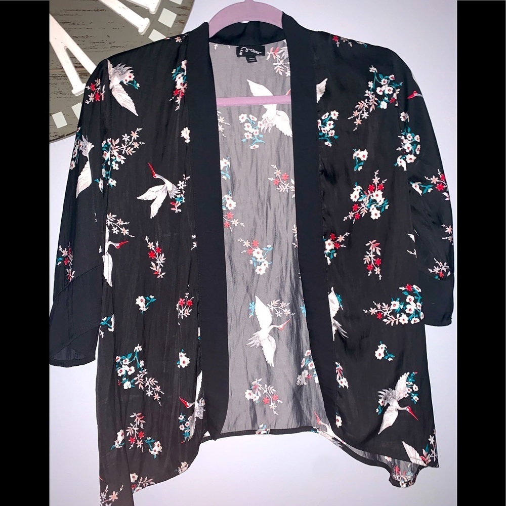 Art Class black floral bird light weight cardigan shrug size large